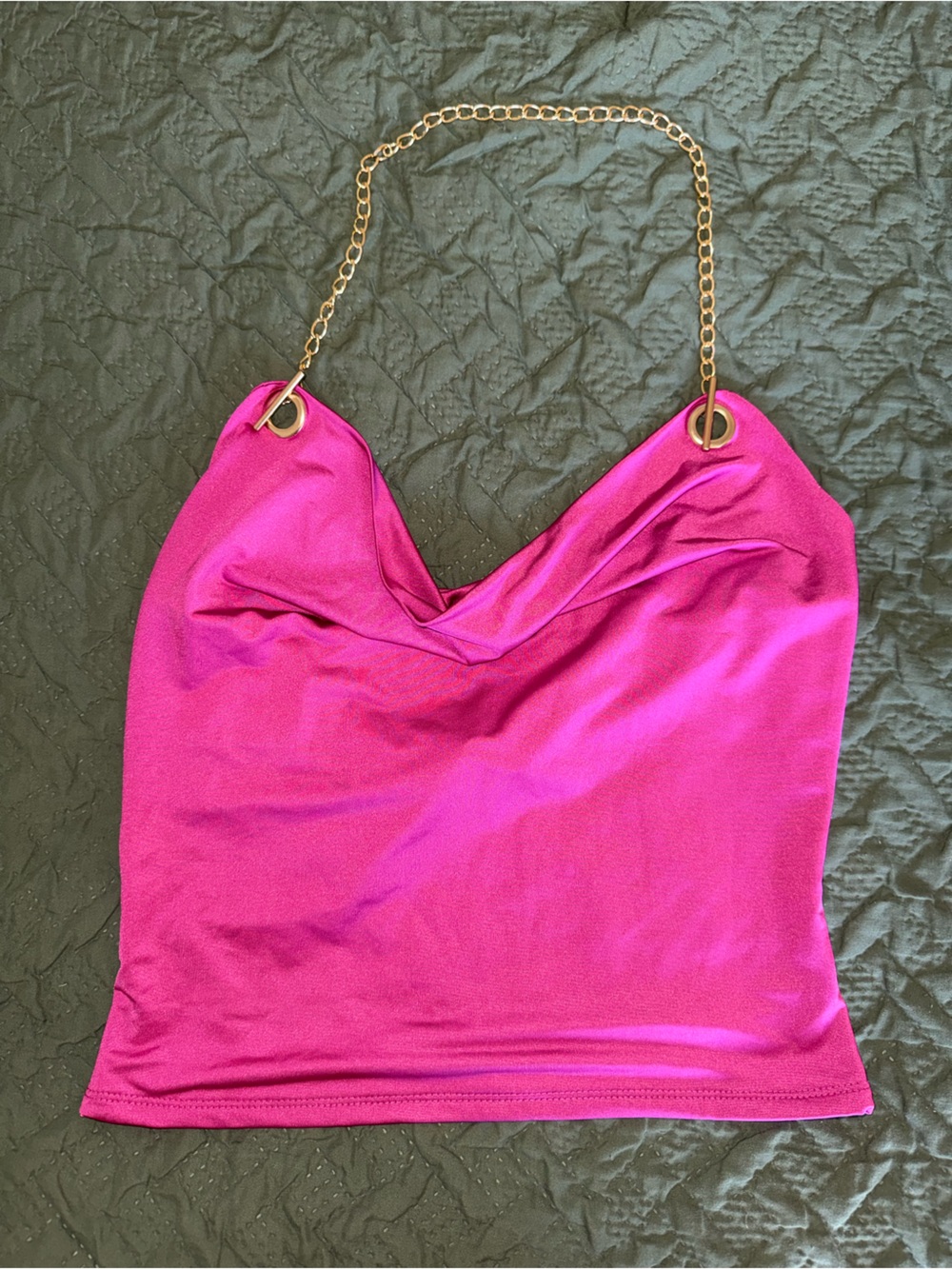 Women's Pink Gold Chain Halter Cowl Neck Silky Top MEDIUM like new Thirty Thirty